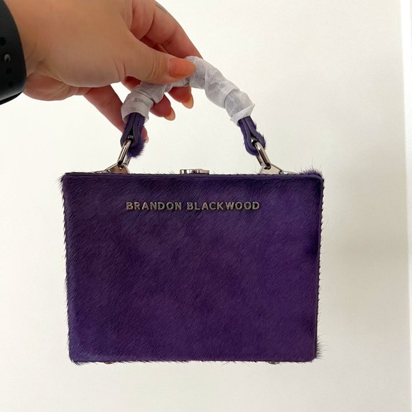 Brandon Blackwood Handbags - Brandon Blackwood Mini Kendrick Trunk | Dark Purple Pony Hair Silver Hardware